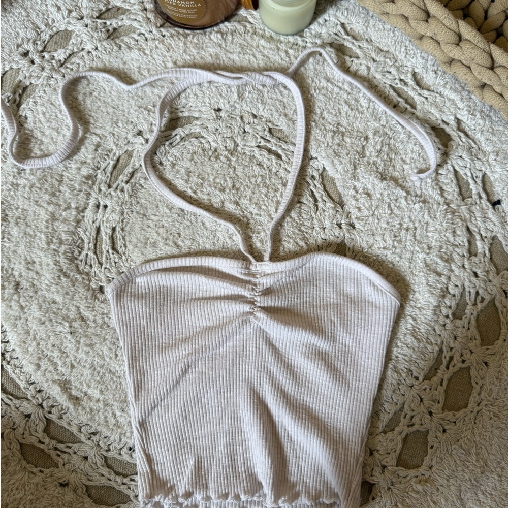 White Ribbed Halter Top